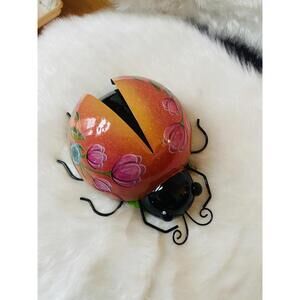Decorative Metal Ladybug Figurine with Floral Design